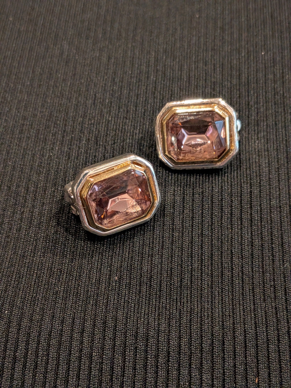 B#5: Women's Morganite Earrings with Silver & Gold Painting Vintage 2007s
